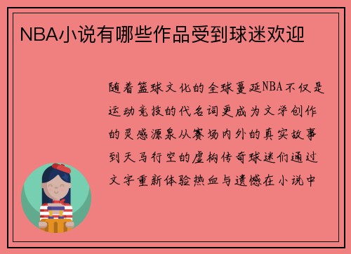 NBA小说有哪些作品受到球迷欢迎